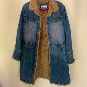 Fur denim coat